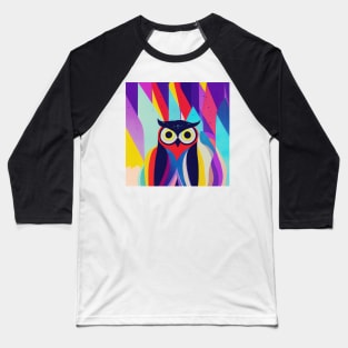 Colorful Owl Portrait Illustration - Bright Vibrant Colors Bohemian Style Feathers Psychedelic Bird Animal Rainbow Colored Art Baseball T-Shirt